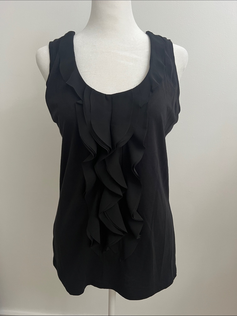 Ann Taylor Black Ruffle Front Sleeveless Top